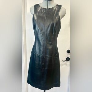 Chaiken sleeveless lambskin leather mini dress, black, notched back, sz0, EUC
